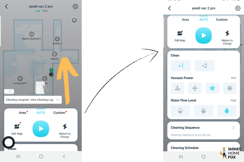 Funktionen der Yeedi Vac 2 Pro App